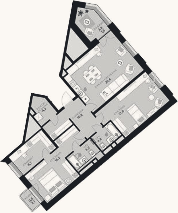 Планировка: 4+ к, 102,6 м²