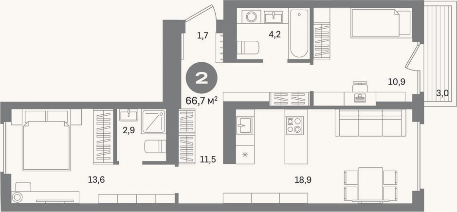 Планировка: 2-к, 63,7 м²
