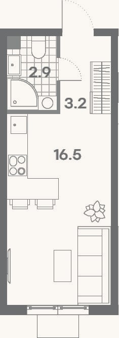 Планировка: Студия, 22,6 м²