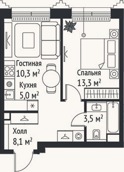 Планировка: 2-к, 40,2 м²