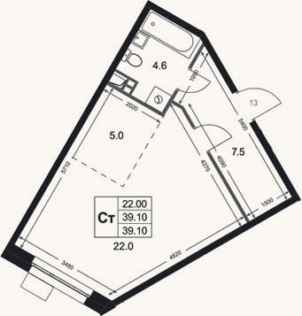 Планировка: Студия, 39,1 м²