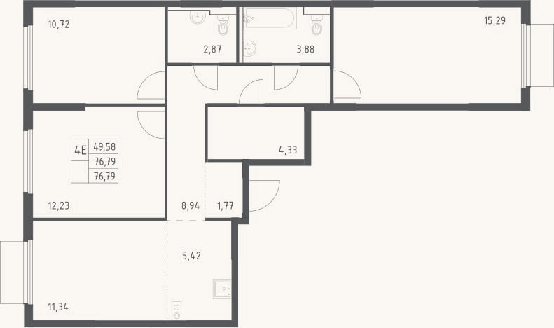 Планировка: 4+ к, 76,8 м²