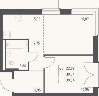 Планировка: 2-к, 39,3 м²