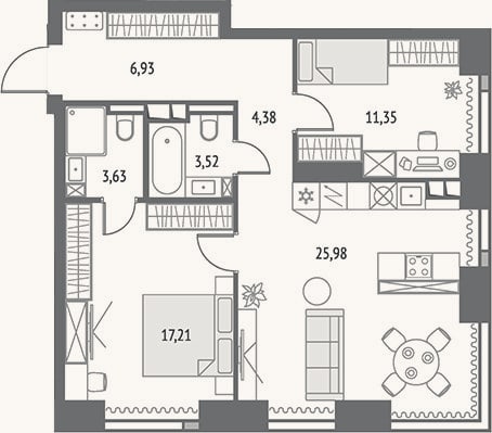 Планировка: 3-к, 73 м²