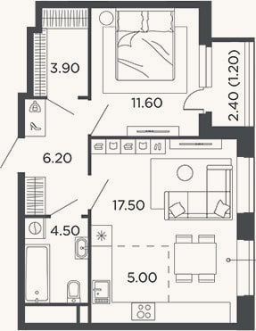 Планировка: 2-к, 48,7 м²