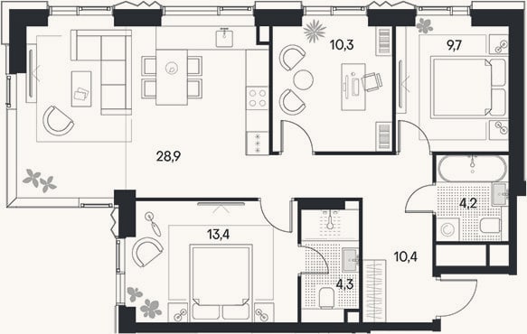 Планировка: 4+ к, 81,1 м²