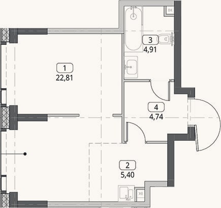 Планировка: Студия, 37,9 м²