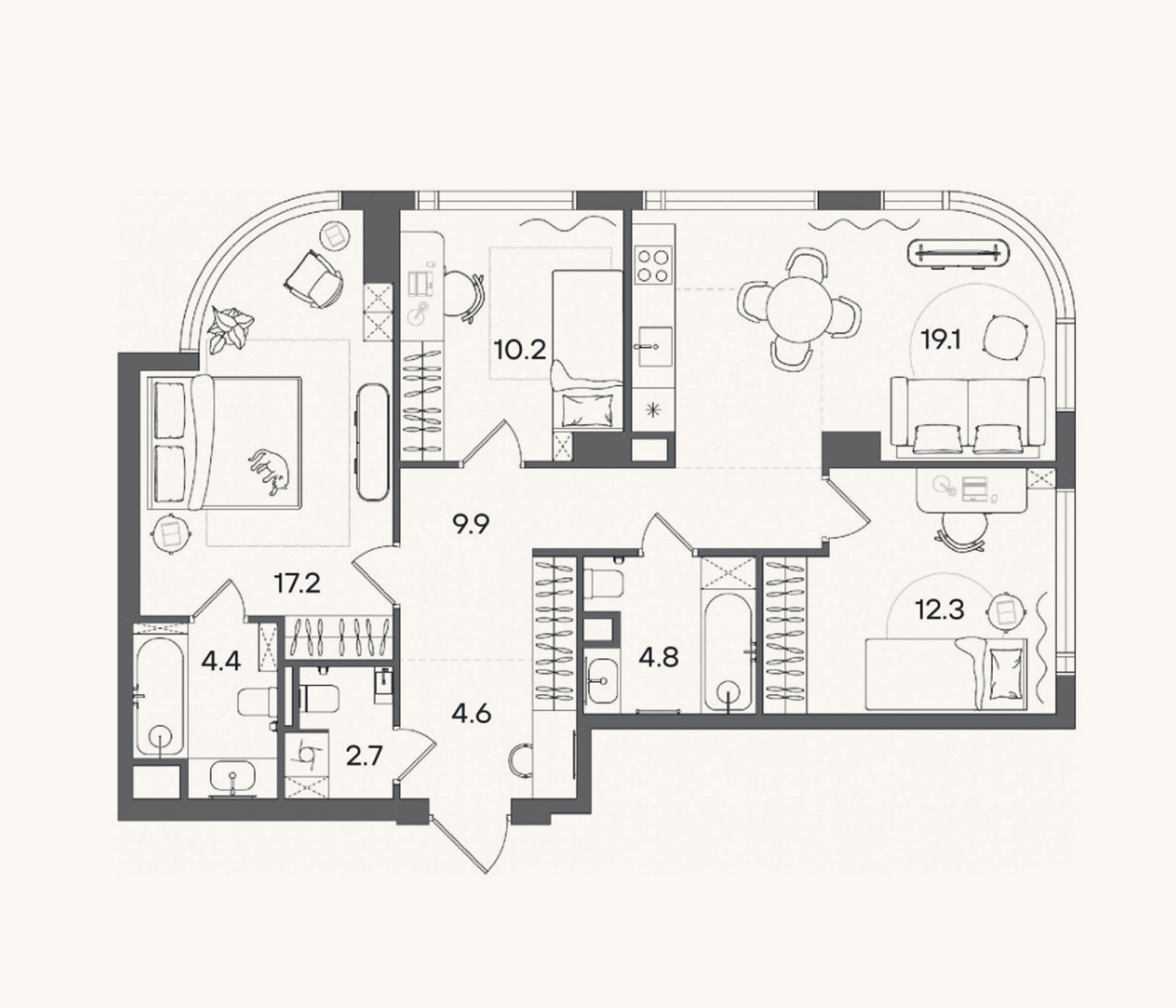Планировка: 4+ к, 85,2 м²