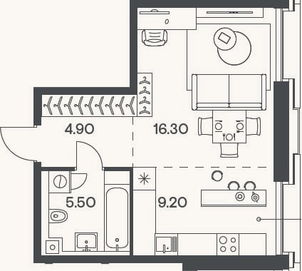 Планировка: Студия, 35,9 м²