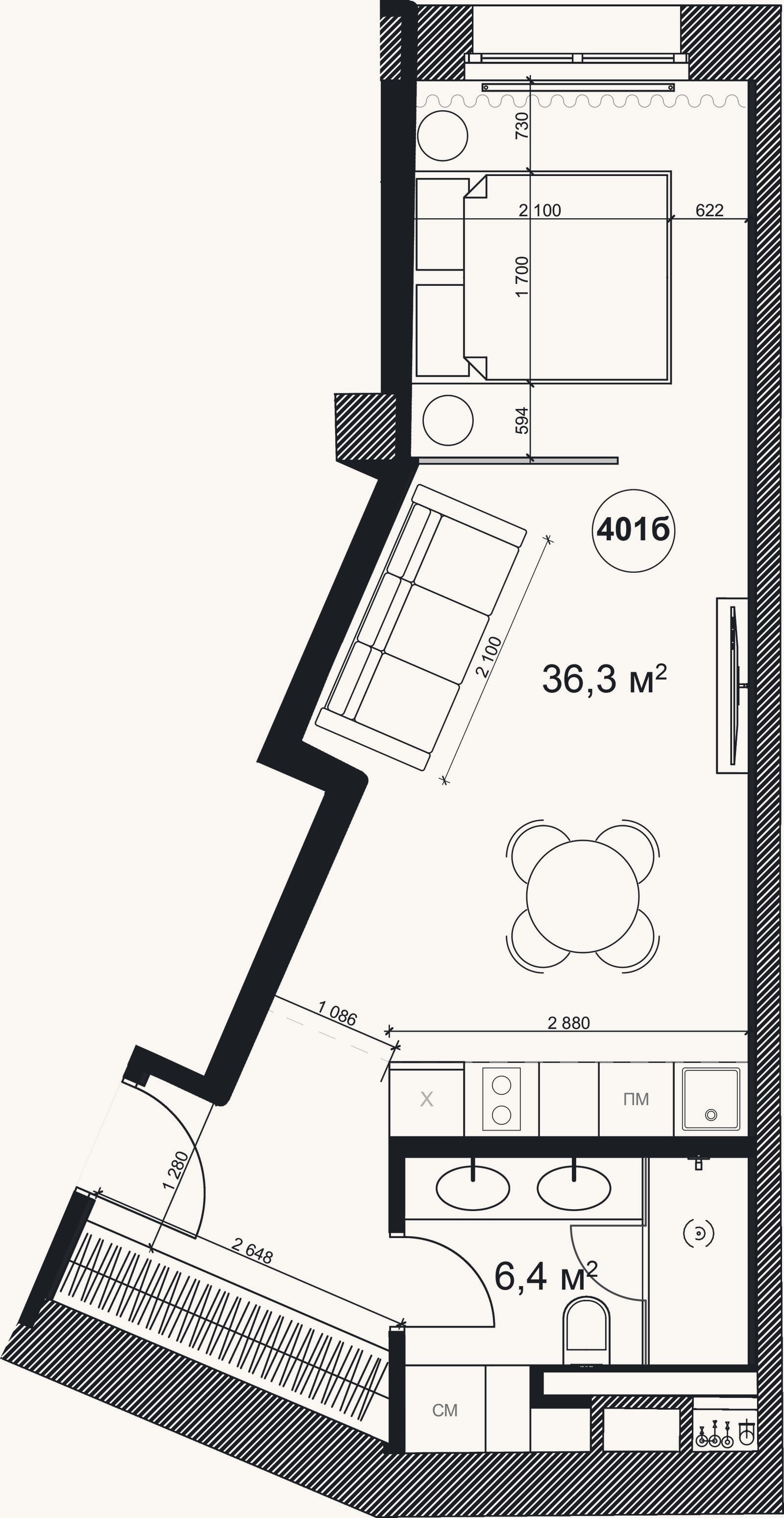 Планировка: Студия, 42,7 м²