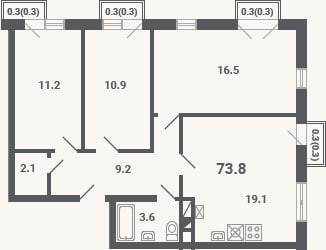 Планировка: 4+ к, 72,6 м²