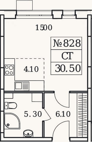 Планировка: Студия, 30,5 м²