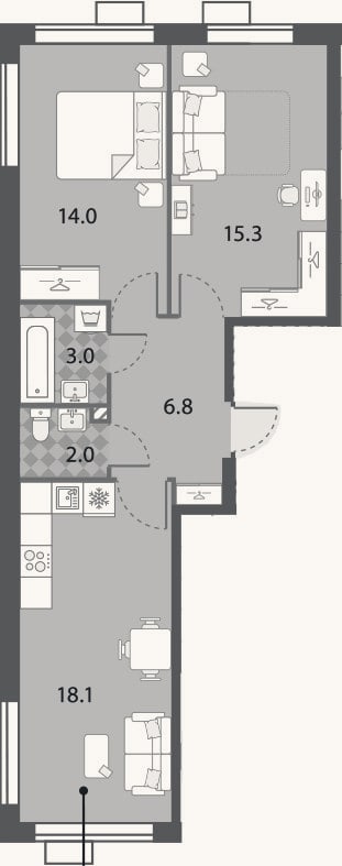 Планировка: 2-к, 59,2 м²
