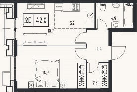Планировка: 2-к, 41,8 м²