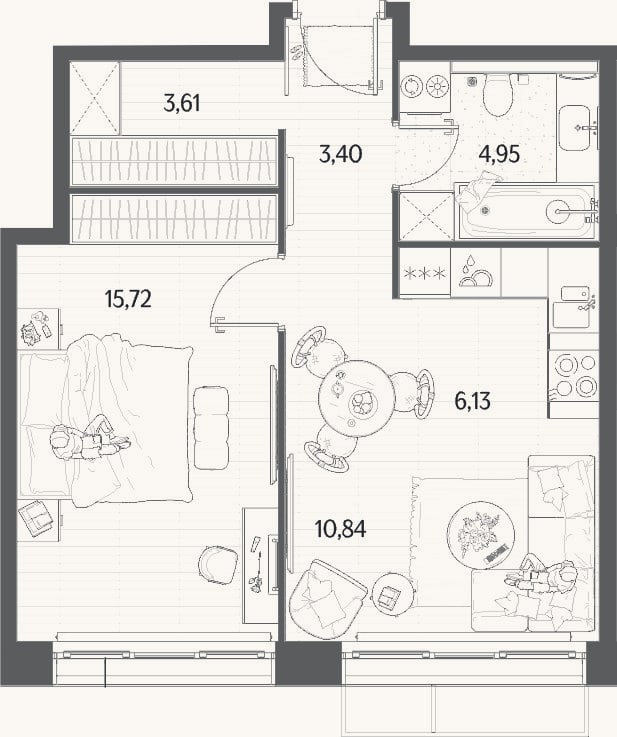 Планировка: 2-к, 44,7 м²
