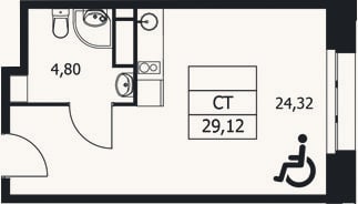 Планировка: Студия, 29,1 м²