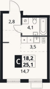 Планировка: Студия, 25,1 м²