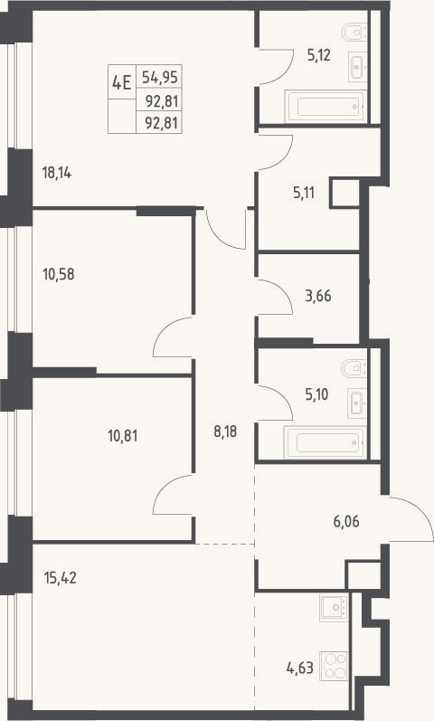 Планировка: 4+ к, 92,8 м²