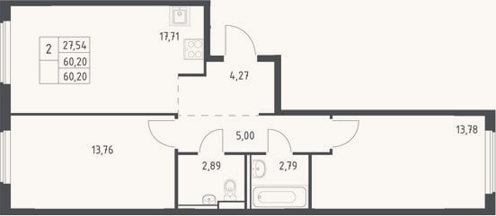 Планировка: 3-к, 60,2 м²