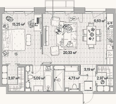 Планировка: 2-к, 62,2 м²