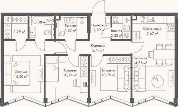 Планировка: 4+ к, 78,1 м²