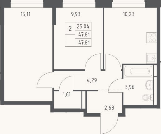 Планировка: 2-к, 47,8 м²