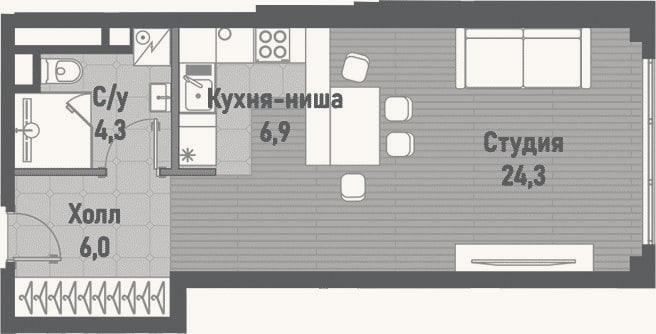 Планировка: Студия, 41,5 м²