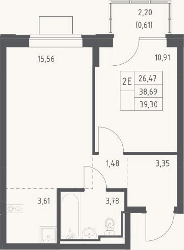 Планировка: 2-к, 38,7 м²