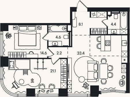 Планировка: 3-к, 88,4 м²