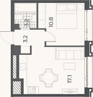 Планировка: 1-к, 36,5 м²