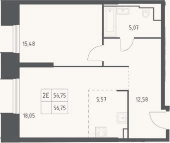 Планировка: 2-к, 56,8 м²