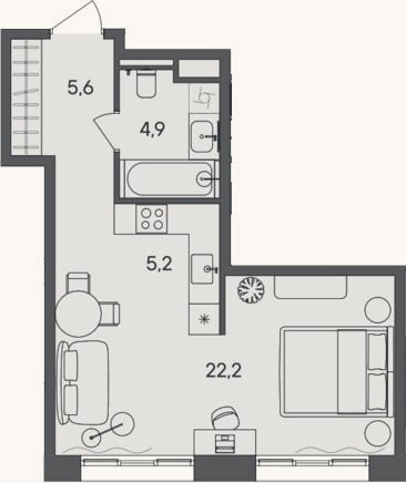 Планировка: Студия, 37,9 м²