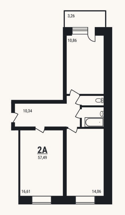 Планировка: 2-к, 56,5 м²