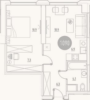 Планировка: 2-к, 46,4 м²
