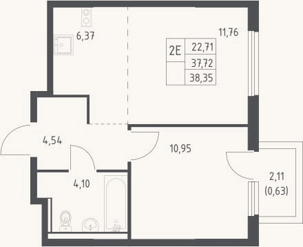 Планировка: 2-к, 37,7 м²