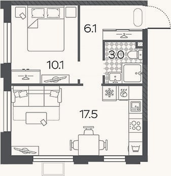 Планировка: 2-к, 36,7 м²