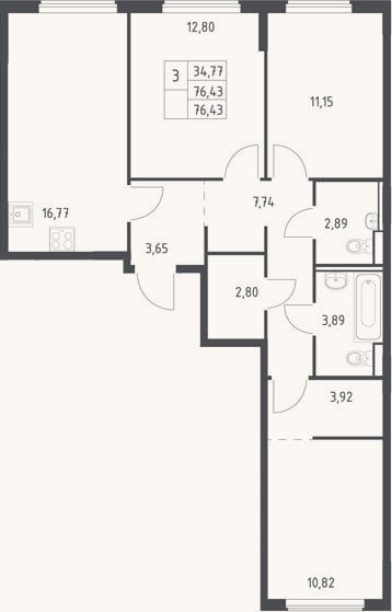 Планировка: 4+ к, 76,4 м²