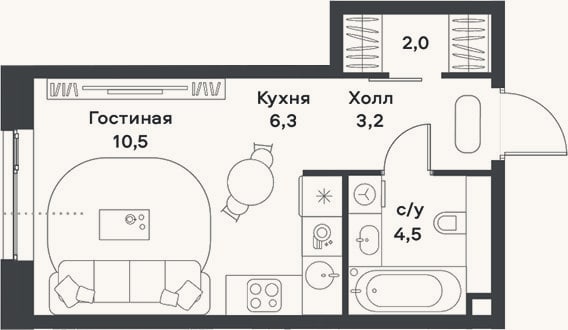 Планировка: Студия, 26,5 м²