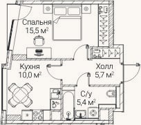 Планировка: 1-к, 36,2 м²