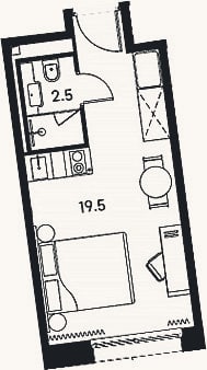 Планировка: Студия, 22 м²