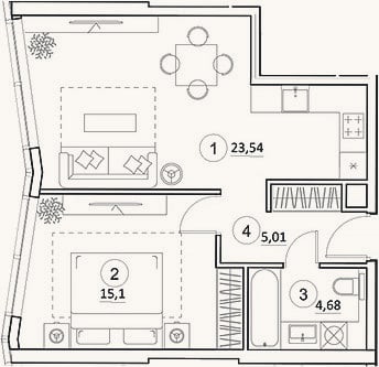Планировка: 2-к, 48,3 м²