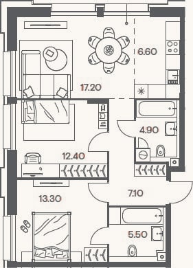 Планировка: 3-к, 67 м²