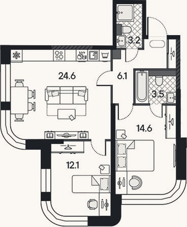 Планировка: 3-к, 64,1 м²