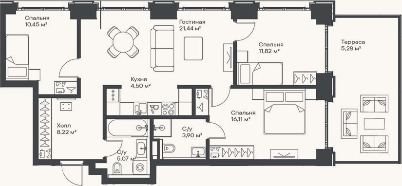 Планировка: 4+ к, 81,5 м²