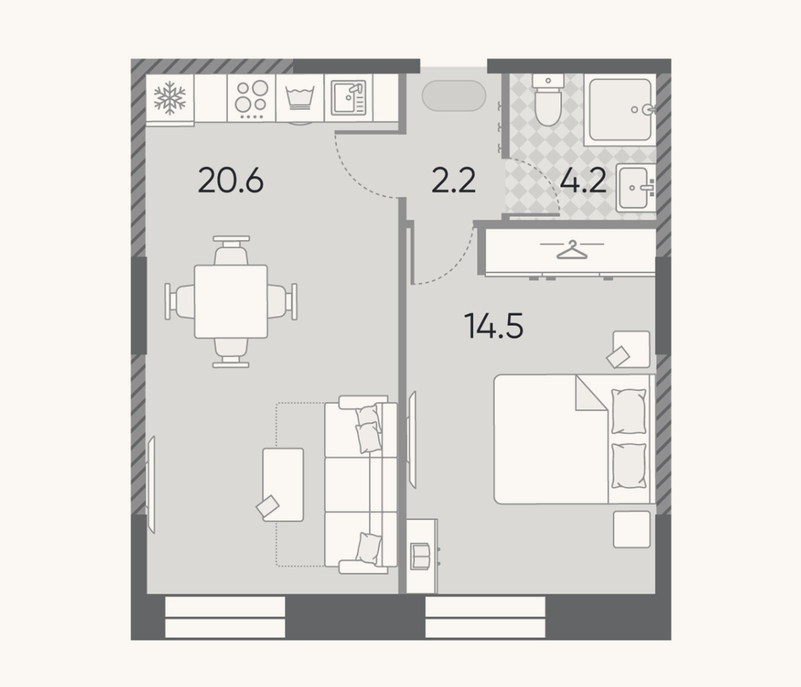 Планировка: 2-к, 41,5 м²