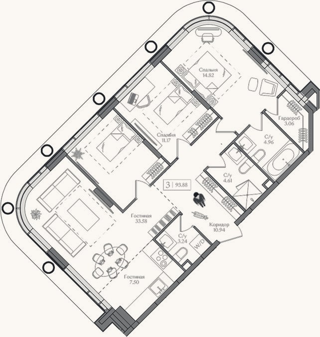 Планировка: 4+ к, 93,9 м²