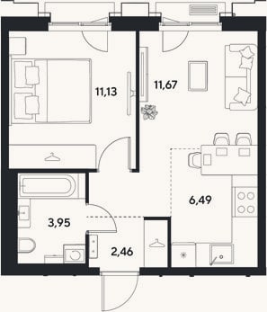 Планировка: 2-к, 35,7 м²