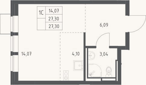 Планировка: Студия, 27,3 м²