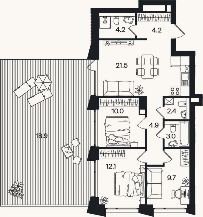 Планировка: 4+ к, 72 м²