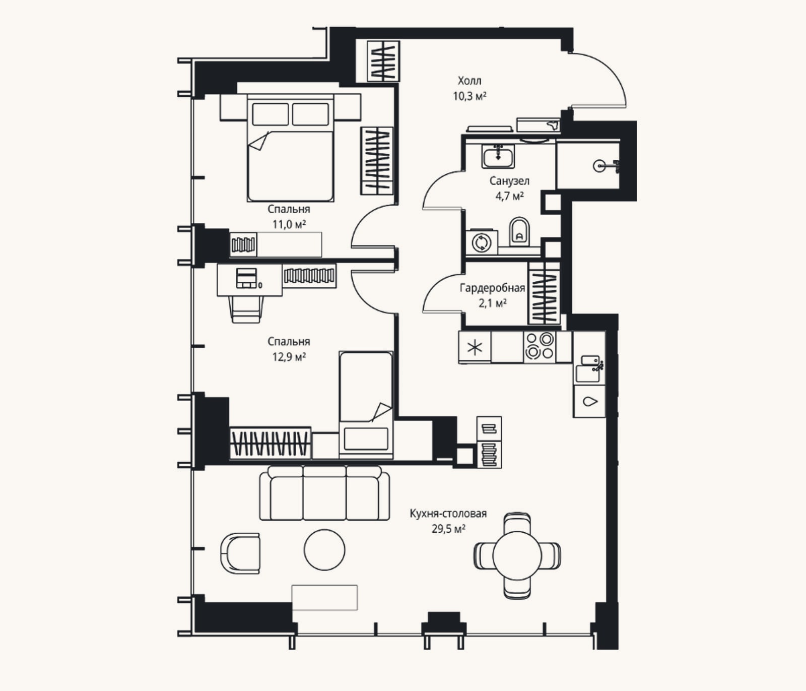 Планировка: 3-к, 70,5 м²